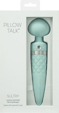 Вибромассажер 2в1 PILLOW TALK - Sultry Teal, классический массажер и вибратор с ротацией, подогрев