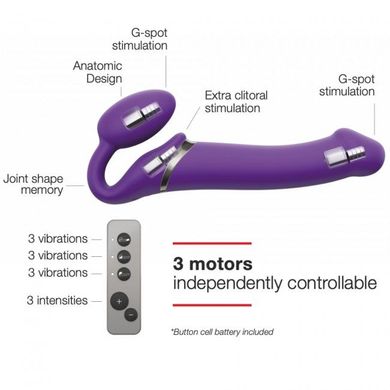 Безремневой страпон с вибрацией Strap-On-Me Vibrating Violet XL, диам. 4,5см, пульт ДУ, регулируемый