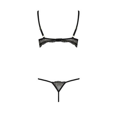 Комплект белья Passion Exclusive VALERY SET OpenBra L/XL, black, стрэпы, трусики, открытый лиф