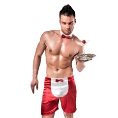 Распродажа!!! Мужской эротический костюм официанта Passion 019 SHORT red S/M, шорты и бабочка