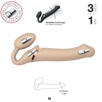 Безремневой страпон с вибрацией Strap-On-Me Vibrating Flesh M, диаметр 3,3см, пульт ДУ, регулируемый
