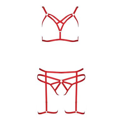 Комплект белья Passion Exclusive MAGALI SET OpenBra S/M, red, стрэпы, лиф, трусики и пояс